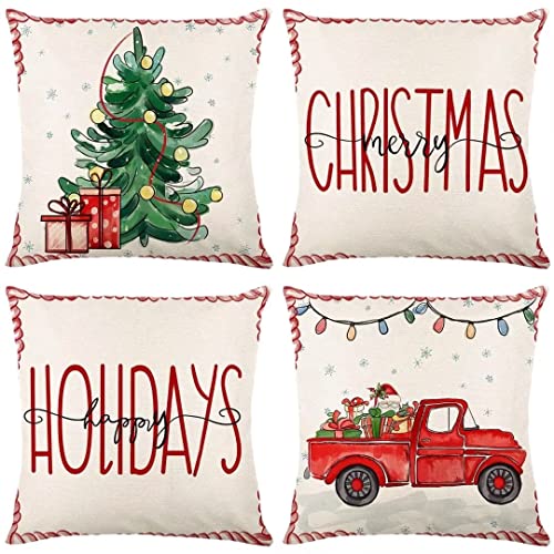 Moonlee Kissenbezug 65x65cm/25x25in Weihnachten Kissenbezüge 4er-Set,Linen Doppelseitige Kissenbezüge mit Unsichtbarem Reißverschluss Wurfkissenbezug Sofa Kissenbezug für Home Decor Favor CH-1522 von Moonlee
