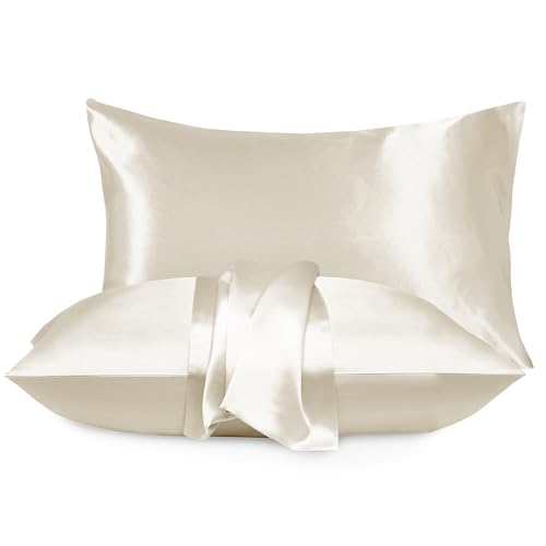 Moonlight Bedding Satin-Kissenbezüge, 2er-Pack, elfenbeinfarbener Seidenkissenbezug, luxuriöse Satin-Kissenbezüge mit Hotelverschluss, Satin-Kissenbezüge, Standardgröße, Kissenbezug (50 x 75 cm) von Moonlight Bedding