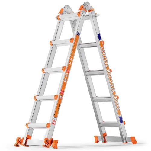 Moonlight Manor Eine Rahmen 5-Stufen-Leiter, eine 5 m Lange Schiebeleiter mit Stabilisator und Rädern, 150 kg Sicherheitslast-Mehrpositionsleiter für Treppen Home Indoor Outdoor Roof Moonlight Manor Eine Rahmen 5-Stufen-Leiter, eine 5 m Lange Schiebeleiter mit Stabilisator und Rädern, 150 kg Sicherheitslast-Mehrpositionsleiter für Treppen Home Indoor Outdoor Roof von Moonlight Manor