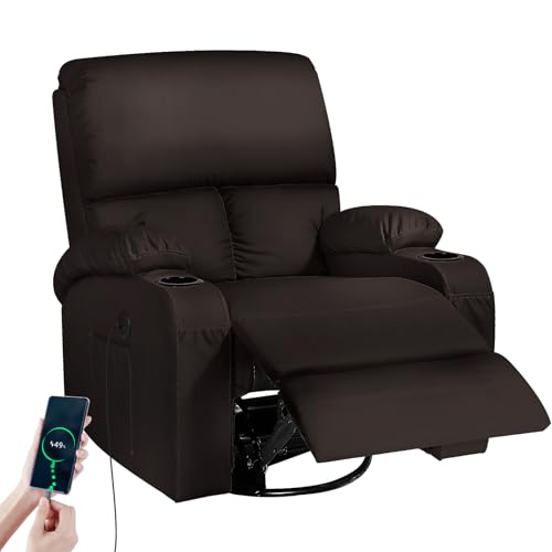 Schaukelstuhl mit Relaxfunktion, Massagesessel mit Vibration und Wärme, USB- und Type-C-Anschlüsse, 360° drehbare Kunstledersessel, Wohnzimmer, Schlafzimmer, Kinderzimmer, Wohnmobil, Braun Schaukelstuhl mit Relaxfunktion, Massagesessel mit Vibration und Wärme, USB- und Type-C-Anschlüsse, 360° drehbare Kunstledersessel, Wohnzimmer, Schlafzimmer, Kinderzimmer, Wohnmobil, Braun von Moonlight Manor