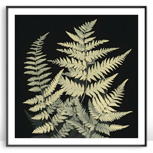 Moonow7 Boho-Farn-Wandkunstdrucke, kleines, minimalistisches botanisches Poster für Wohnzimmer oder Schlafzimmer, rustikales grünes Pflanzenkunstwerk mit neutraler Ästhetik, ungerahmt, Größe 25 x 25 von Moonow7