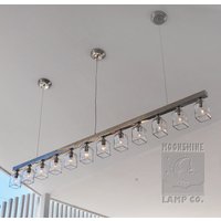 Mid Century Moderner Chrom Bar Kronleuchter Mit Recycelten Glasflaschenleuchten von MoonshineLamp