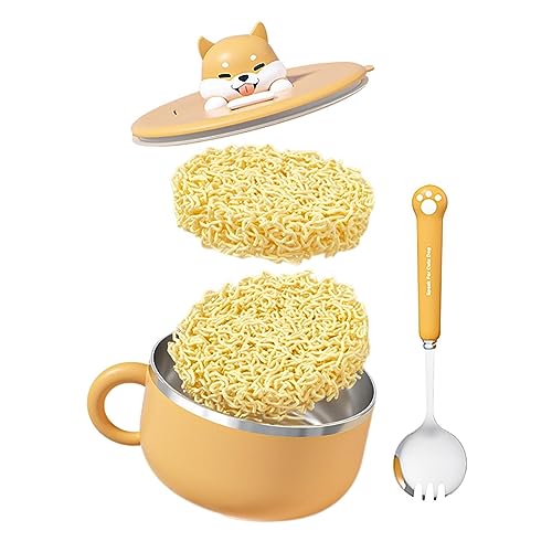 Moonyan Ramen-Schüssel-Set,Ramen-Nudelbecher aus hitzebeständigem Edelstahl 304 - Küchenbedarf im Wohnheim, staubdicht, großes Fassungsvermögen, College-Essentials mit Gabeln und Löffeln von Moonyan