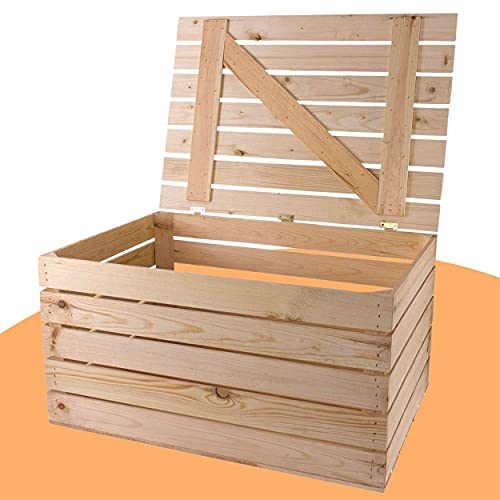 Moooble Holztruhe in hellem, unbehandelten Naturholz mit Deckel | 80x50x39 cm | für alle Räume, auch Kinderzimmer | drinnen & draußen von Moooble