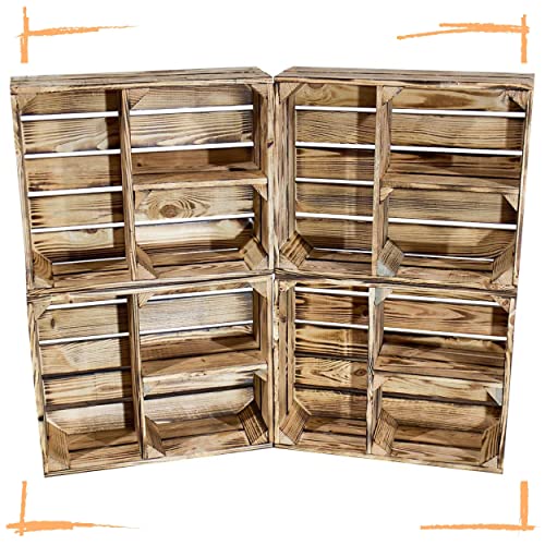 Moooble Holzkisten geflammt |DREI Fächer für unterschiedlich große Dinge| NEU | 50x40x15 cm | von Bücherregal zu Deko bis Küchenschrank von Moooble