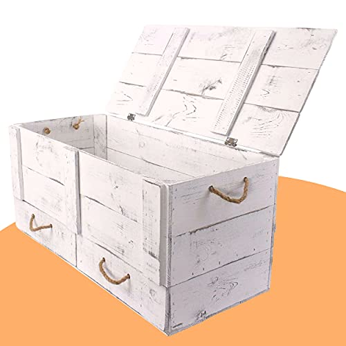 Moooble Holztruhe mit Deckel + 2 Schubladen & Kordeln | 85 x 39 x 40 cm | stabile Vintage Truhenbank zum sitzen & verstauen | Sitzbank von Moooble