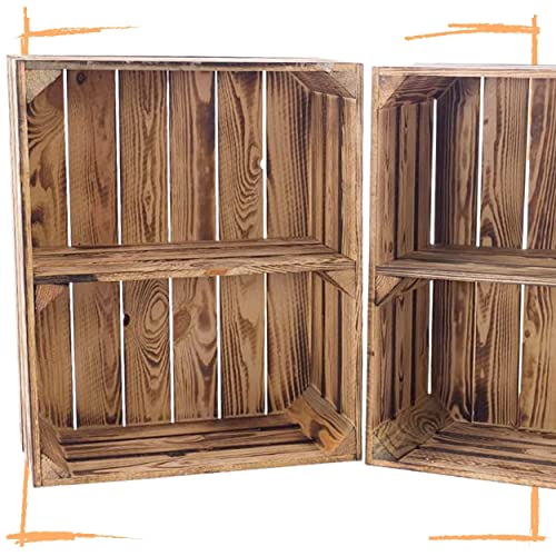 2 neue geflammte Holzkisten mit Mittelbrett | 50x40x22 cm | kleines, schönes Schuhregal Holz| schmale Allzweckkiste als Flurschrank von Moooble