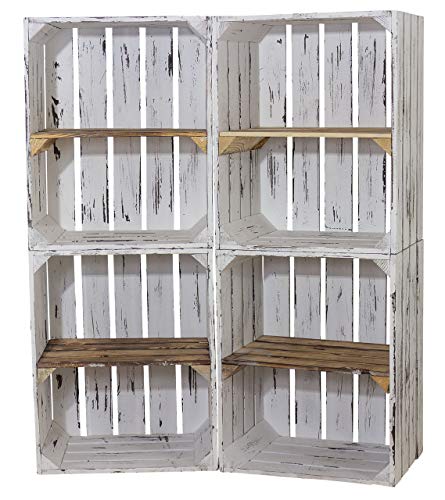 Moooble 6 graue Holzkisten Vintage mit geflammten Mittelbrett | 40x30x50 cm | Obstkiste im Vintage Stil als Möbel, Regal oder Deko von Moooble