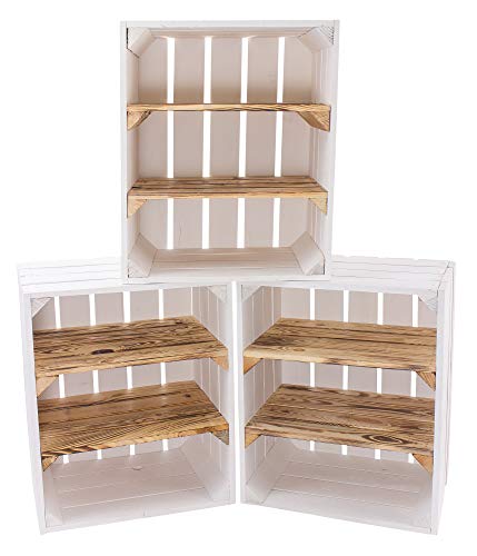 Moooble neue weiße Holzkisten| mit zwei geflammten Mittelbrettern | 40x30x50 cm | Allzweckkiste für die Küche, Flur oder Wohnraum (4) von Moooble