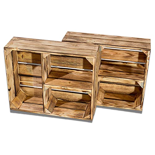moooble 2 geflammte/gebrannte Kisten mit 3 Fächern 50cm x 40cm x 16cm Obstkiste Regal Holzregal Holz(2er set) von Moooble