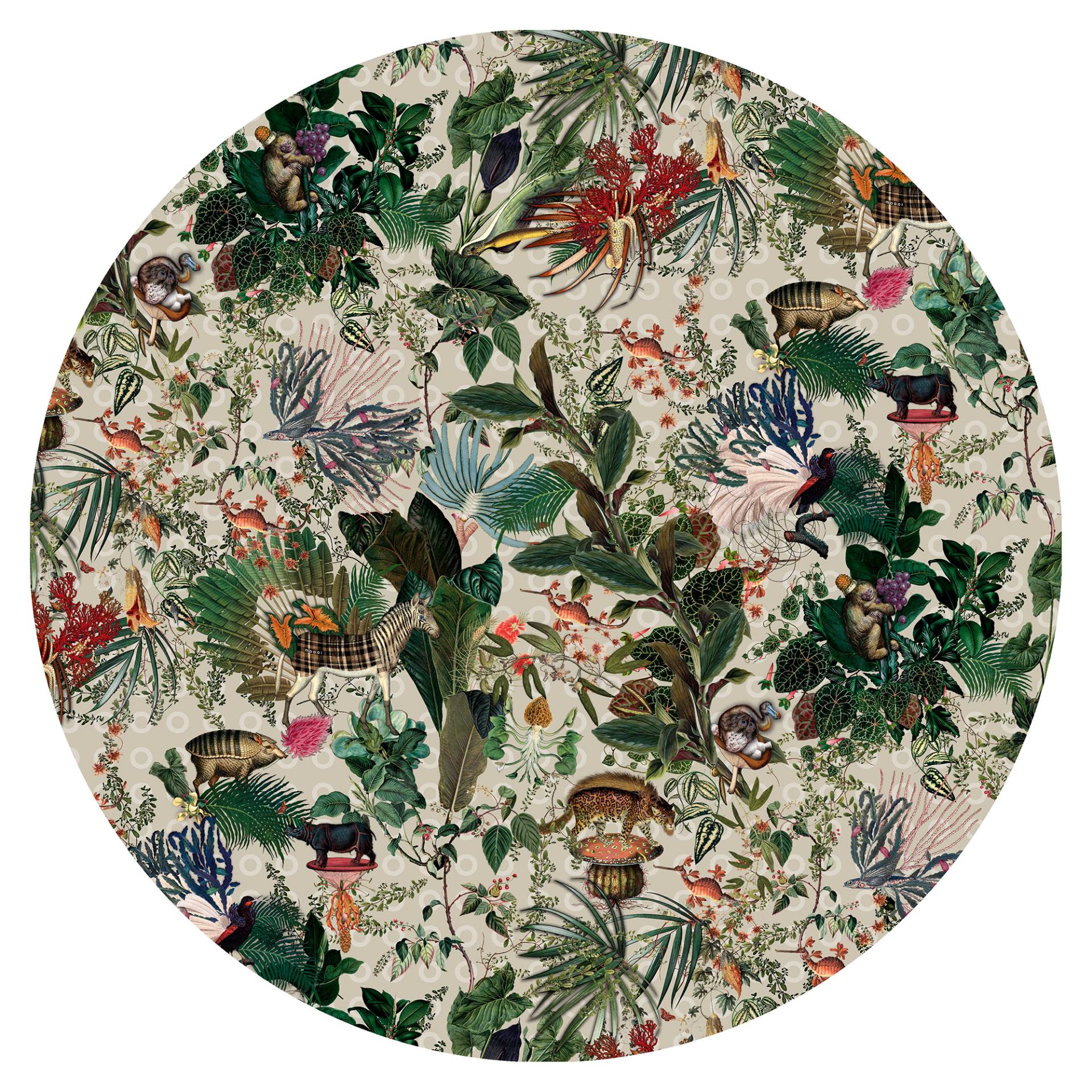 Moooi Carpets - Menagerie of Extinct Animals Ivory Teppich Ø350cm - mehrfarben/Polyamid mit niedrigem Flor von Moooi Carpets