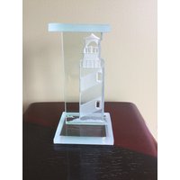 Vintage Glaskunst Geätzter Leuchtturm Stand Künstler Signiert Sammlerstück/Figur von MoorkashoP