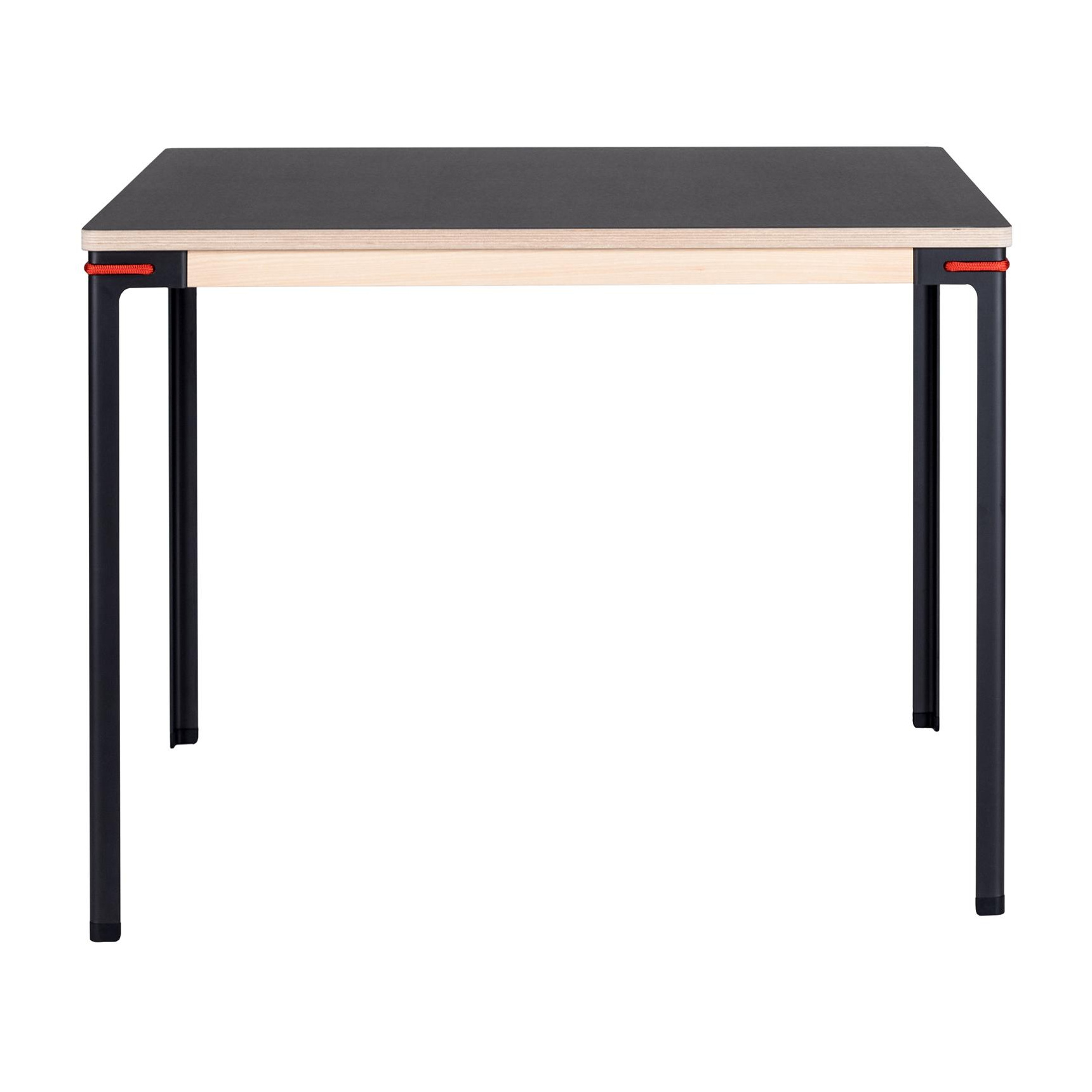 Moormann - Seiltänzer Tisch quadratisch 90x90cm - Linoleum schwarz/rotes Seil/Zarge esche/H 75cm/Gestell Stahl nitriert von Moormann