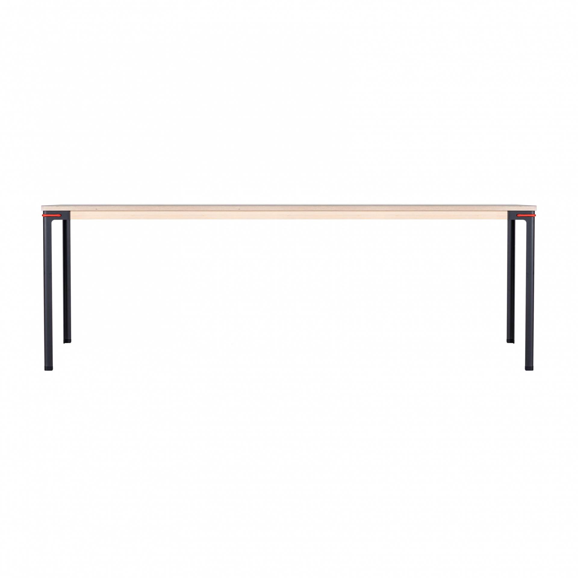 Moormann - Seiltänzer Tisch rechteckig 90x220cm - Linoleum schwarz/rotes Seil/Zarge esche/H 75cm/Gestell Stahl nitriert von Moormann