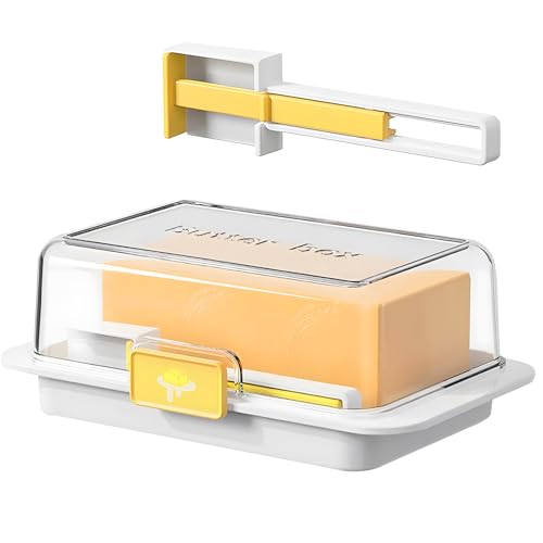 Moorstdel Butterdose, Butterdose Kunststoff mit Messlöffel, Umweltfreundliche wiederverwendbare Butter Box mit Luftdichtem Deckel, BPA-Frei Transparente Butterglocke, für Küche und Kühlschrank, Weiß von Moorstdel