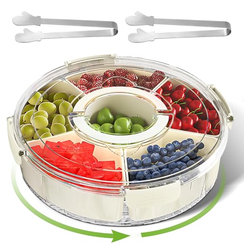 Moorstdel Drehbare Snackbox，Snackbox mit Fächern mit Deckel und Griff,geteilt Servieren Tablett mit 6.Compartments Lebensmittel Lagerung Container für Süßigkeiten, Obst, Nüsse, Gemüse, Dessert von Moorstdel