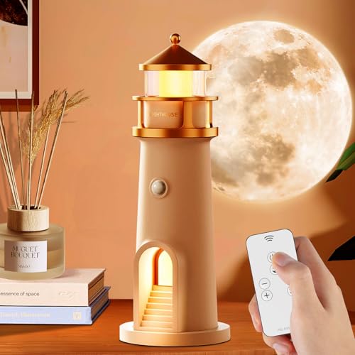 Moorstdel Leuchtturm Deko,LED Mondlicht Projektor Lampe mit Fernbedienung, Licht Mondprojektion Leuchtturm Lampe, Leuchtturm Projektionslamp mit Bluetooth und Timer Fernbedienung[Energieklasse A] von Moorstdel