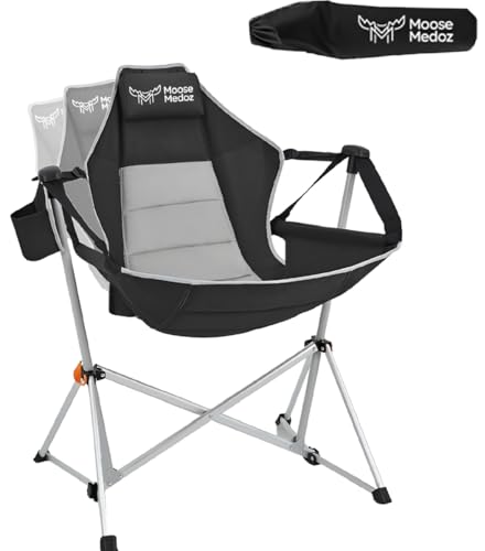 Moose Medoz Hängematte Campingstuhl - Klappbarer Schaukelstuhl mit Kopfstütze & Getränkehalter, 136 kg Unterstützung, atmungsaktives Netz, tragbar & leicht für Outdoor, Camping, Angeln, Terrasse von Moose Medoz