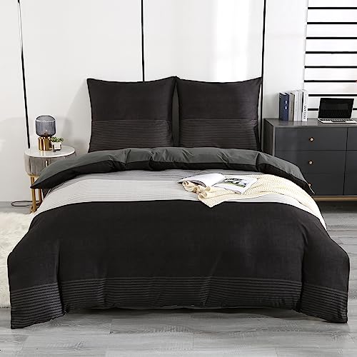 Moosfor Bettwäsche 135x200 2teilig Set, Mikrofaser Bettbezug 135x200 cm mit 80x80 cm Kissenbezug, modern bettwäsche-Sets mit Reißverschluss, Streifen von Moosfor