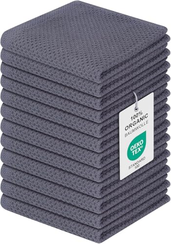 Moosfor Geschirrtücher 100% Baumwolle, 12er Set 30 x 30 cm, Weiche Geschirrhandtücher Küchenhandtücher Saugfähig Küchentücher Dicke Premium Geschirrtuch Spüllappen Putzlappen, Dunkelgrau von Moosfor
