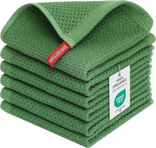 Moosfor Geschirrtücher 100% Baumwolle, 6er Set 30 x 30 cm, Weiche Geschirrhandtücher Küchenhandtücher Saugfähig Küchentücher Dicke Premium Geschirrtuch Spüllappen Putzlappen, Grasgrün von Moosfor