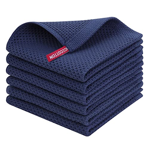 Moosfor Geschirrtücher 100% Baumwolle, 6er Set 30 x 30 cm, Weiche Geschirrhandtücher Küchenhandtücher Saugfähig Küchentücher Dicke Premium Geschirrtuch Spüllappen Putzlappen, Marine Blau von Moosfor