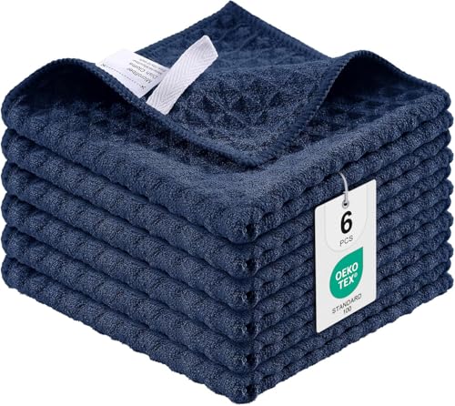 Moosfor Microfasertücher, 6er-Set, Saugfähige Fusselfrei Küchentücher Spültücher für Küche Dicke Barista Tuch Geschirrtücher Lappen, 30 x 30 cm, Marine Blau von Moosfor
