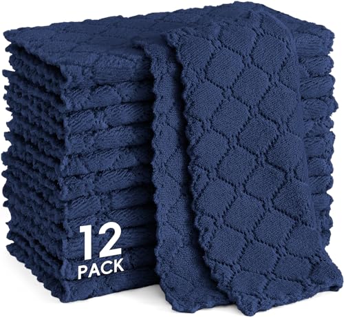 Moosfor Reinigungstücher Mikrofasertücher Waschbar Putzlappen Mikrofaser Weiche Fusselfrei Geschirrtücher Lappen Küchentücher, 12 Stück, 25x25 cm, Marine Blau von Moosfor