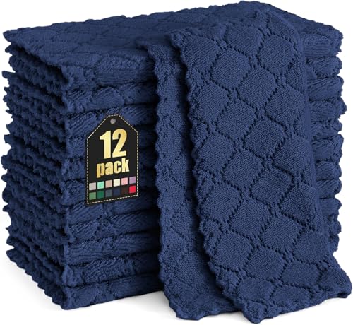 Moosfor Reinigungstücher Mikrofasertücher Waschbar Putzlappen Mikrofaser Weiche Fusselfrei Geschirrtücher Lappen Küchentücher, 12 Stück, 25x25 cm, Marine Blau von Moosfor