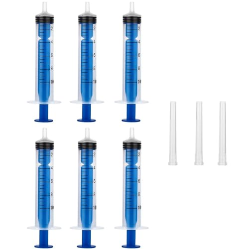 Mooshy 6 Stück Spritzen 10 ml - Plastik Kolostrum Spritze mit Kappe für Labor Industriell Flssigkeitsmessung Tierfütterung Pflanzenbewässerung DIY Craft Nachfüllkleber von Mooshy