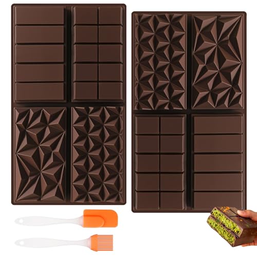 Mooshy 2 Stück Schokoladenform Silikon Dubai Tief, Schokoladenform Dubai Schokolade füR Schokolade Praline SüßIgkeiten Inklusive Silikon-Sahnespachtel Und öLpinsel von Mooshy