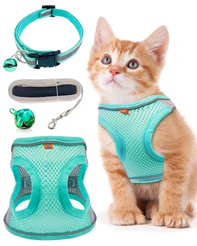 Mooshy Katzengeschirr mit Leine Ausbruchsicher, Softgeschirr für Katzen Geschirr Cat Harness mit Reflektierenden Streifen Anti Zug Sicherheitsgeschirr Katzenleine für Kleine Hunde Katzen (S) von Mooshy
