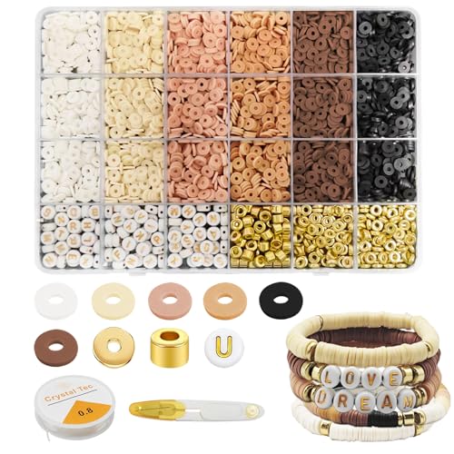 Mooshy Perlen für Armbänder - 2414 Stück Polymer Clay Perlen, 6mm, Armbänder Selber Machen mit Buchstaben für Halsketten und Freundschaftsarmbänder von Mooshy