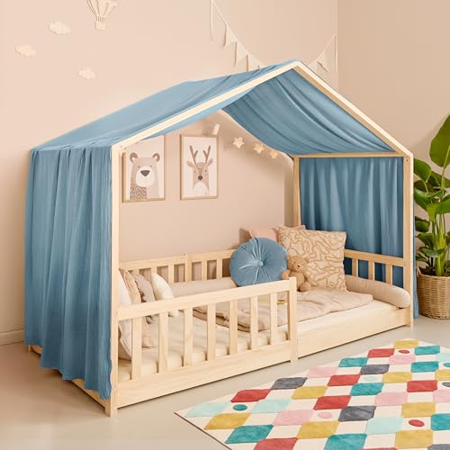 Mooskind Hausbett Himmel – Aus weichem Musselin in 7 Farben – 100% Bio-Baumwolle – Traumhafte Hausbett Deko & Himmelbett Vorhänge – Made in Europe mit Liebe von Mooskind