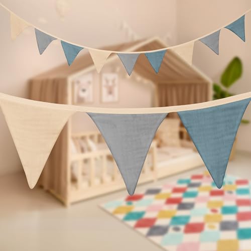 Mooskind Wimpelkette Stoff [in 3 Farben] – Girlande Kinderzimmer aus 100% Bio-Baumwolle – Handmade Wanddeko für Babyzimmer & Hausbett – Wimpelgirlande für Mädchen & Jungen – Musselin Deko von Mooskind
