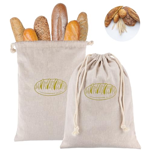 Brotbeutel Leinen, Wiederverwendbare Brotbeutel, 2 Stück Brotbeutel Aufbewahrung Frischhalten, Brotsack mit Kordelzug, für Brot, Baguette,selbstgemachtes Brot, Obst, Gemüse von Moosono