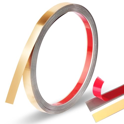 Moosono Zierleisten Selbstklebend, Edelstahl Wandleisten Selbstklebend zum Abziehen und Aufkleben, 5 m X 1 cm Deckenleisten Golden für Wand Möbel Heimdekoration und Gap Füller von Moosono