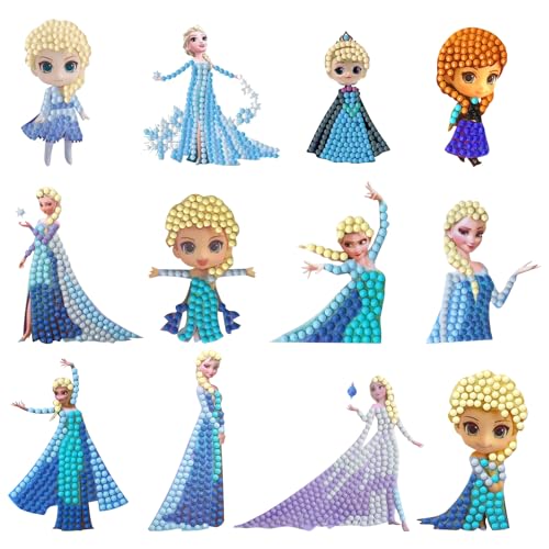 5D Diamond Painting Sticker, 12PCS Prinzessin Diamant Malerei Aufkleber, Cartoon Diamanten Malerei Kinder, DIY Diamant Painting Kit für Kinder und Erwachsene Anfänger (A) von Moowi