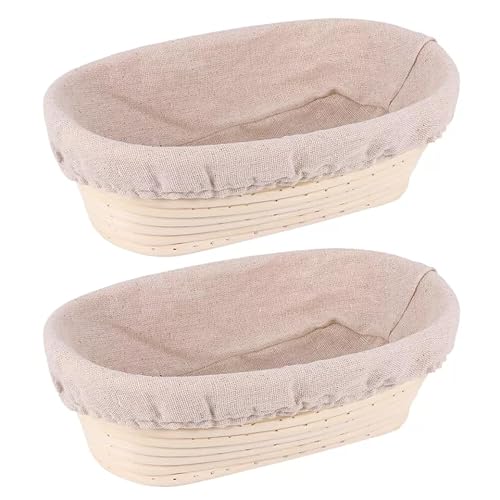 2 Sets natürlicher Weidenkorb für Brot | Sauerteig-Banneton Rattan-Set mit Leineneinlagen | runder und ovaler Teigaufsteigkorb für hausgemachtes Brot Backen von Mooyii