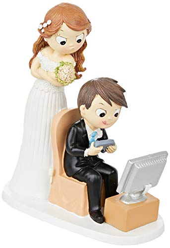 Mopec Figur Brautpaar und Videospielen, Polyresin, weiß, 8.5 x 18.5 x 21 cm von Mopec
