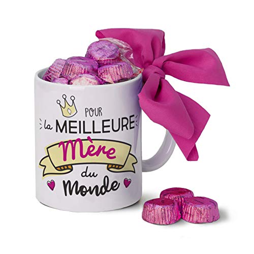 Mopec GB300.2.6 Tasse aus Keramik mit der besten Mutter in Geschenkbox mit 6 Pralinen aus Porzellan von Mopec