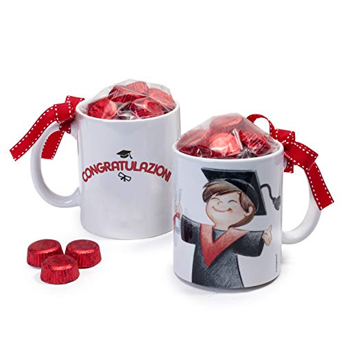 Mopec GB357.3.5 Tasse aus Keramik mit Graduierung für Jungen mit 6 Pralinen in Geschenkbox von Mopec