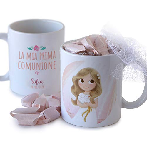 Mopec GD670.2.5 Keramiktasse für Erstkommunion, Geschenkbox, 7 Süßigkeiten, Porzellan von Mopec