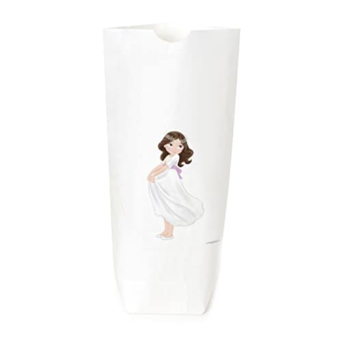 Packung mit 25 weißen Papiertüten für Mädchen, Kommunion, 12 x 21 x 5 cm. von Mopec