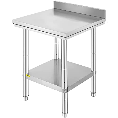 Mophorn 60x60cm Edelstahltisch Gastro Edelstahl Arbeitstisch Silber Lebensmittel Zubereitungstisch Gewerbliche Arbeitstisch für Küche Bar Restaurant Mit Aufkantung, 24 x 24 x 34 Inch von VEVOR