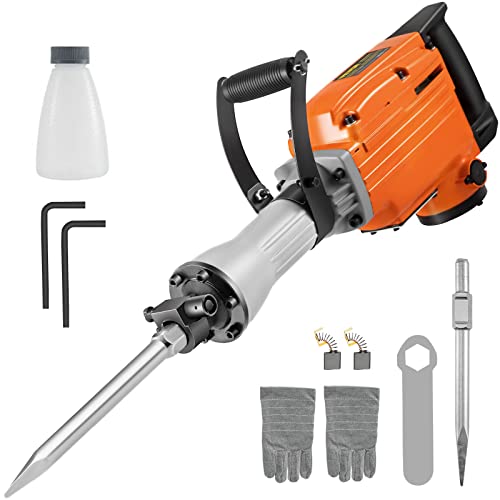 Mophorn Abbruchhammer 2200W Bohrhammer 2000 U/min 360°-verstellbarer Zusatzhandgriff mit 16 Zoll inkl. Spitz- und Flachmeißel zum Bohren und Hammerbohren, Gelb von VEVOR