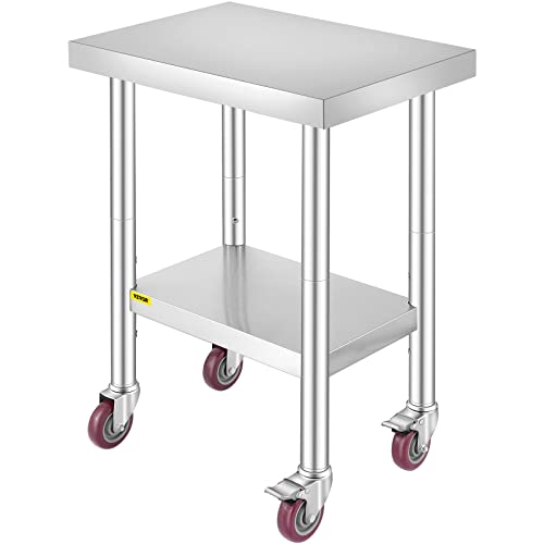 VEVOR Arbeitstisch 61 x 46 x 86 cm Edelstahl Catering Arbeitstisch 100 kg für Belastbarkeit Lebensmittel Zubereitungstisch Gewerbliche Arbeitstisch für Küche Bar Restaurantar 4 verstellbare Füße von VEVOR