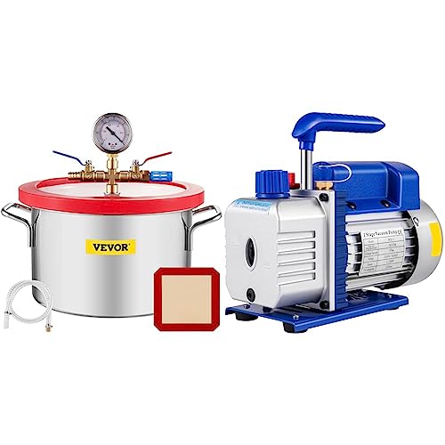 Mophorn Vakuumkammer Edelstahl vacuum chamber vakuumkammer für epoxidharz (6L), grau & Vakuumpumpe 3 CFM 1/3 HP Unterdruckpumpe 85 L/Min mit Ölabsperrventil von Mophorn