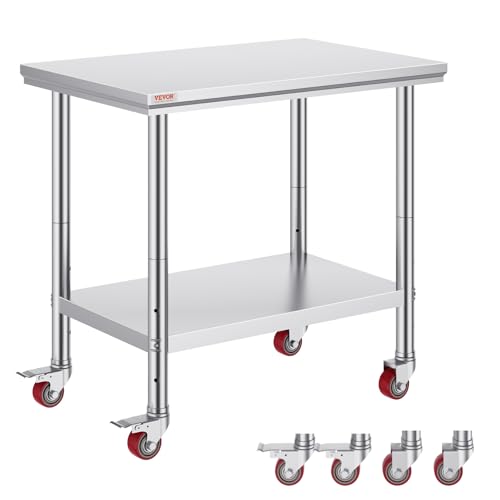 VEVOR Edelstahl Arbeitstisch Küche, 90 x 60 x 85 cm, professionelle Küchenplatte, Belastbarkeit 300 kg, Arbeitsfläche für Catering, 4 Räder für Restaurant, Schule VEVOR Edelstahl Arbeitstisch Küche, 90 x 60 x 85 cm, professionelle Küchenplatte, Belastbarkeit 300 kg, Arbeitsfläche für Catering, 4 Räder für Restaurant, Schule von VEVOR