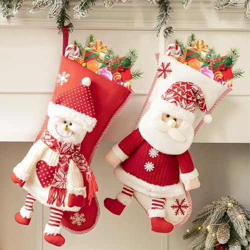 2 Groß Weihnachtsstrumpf, Weihnachtsstrümpfe Personalisiert, Weihnachtssocken Premium, Nikolausstrumpf mit Weihnachtsmann, Schneemann, Nikolausstiefel Zum Befüllen und Aufhängen, 45 * 25cm 2 Groß Weihnachtsstrumpf, Weihnachtsstrümpfe Personalisiert, Weihnachtssocken Premium, Nikolausstrumpf mit Weihnachtsmann, Schneemann, Nikolausstiefel Zum Befüllen und Aufhängen, 45 * 25cm von MorLuks